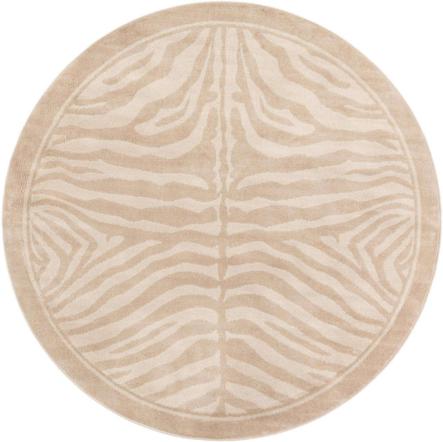 Beige and Ivory 5' 1 x 5' 1 Wildlife Round Area Rug Animal Print Safari Jungle Inspired Carpet for Unique Modern Interior Design for Sale at Rug Engine