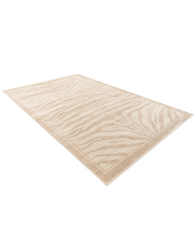 Beige and Ivory 5' 1 x 8' Wildlife Rectangle Area Rug Animal Print Safari Jungle Inspired Carpet for Unique Modern Interior Design for Sale at Rug Engine
