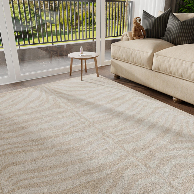 Beige and Ivory 9' x 12' Wildlife Rectangle Area Rug Animal Print Safari Jungle Inspired Carpet for Unique Modern Interior Design for Sale at Rug Engine