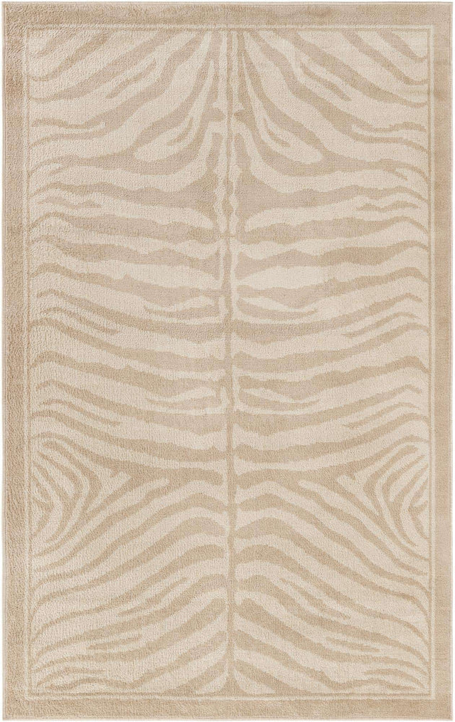 Beige and Ivory 5' 1 x 8' Wildlife Rectangle Area Rug Animal Print Safari Jungle Inspired Carpet for Unique Modern Interior Design for Sale at Rug Engine