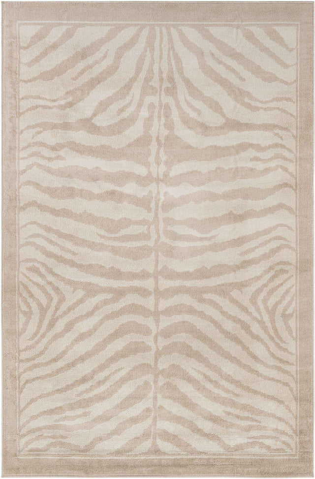 Beige and Ivory 6' 1 x 9' Wildlife Rectangle Area Rug Animal Print Safari Jungle Inspired Carpet for Unique Modern Interior Design for Sale at Rug Engine