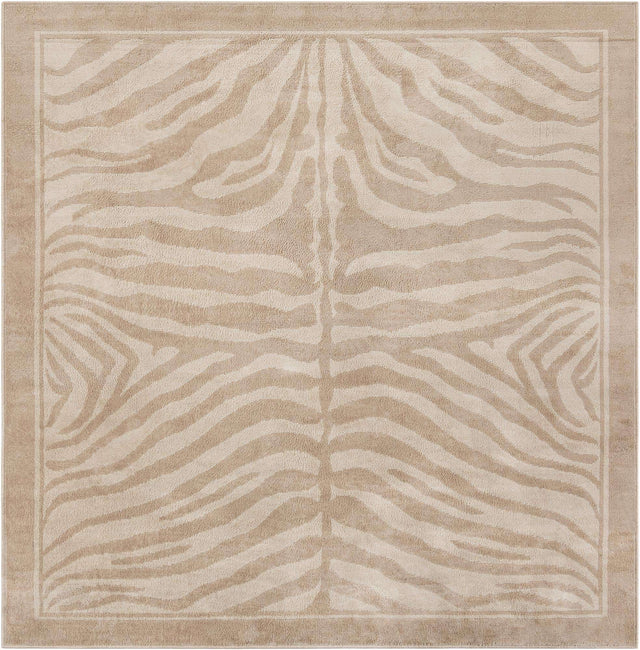 Beige and Ivory 7' 10 x 7' 10 Wildlife Square Area Rug Animal Print Safari Jungle Inspired Carpet for Unique Modern Interior Design for Sale at Rug Engine