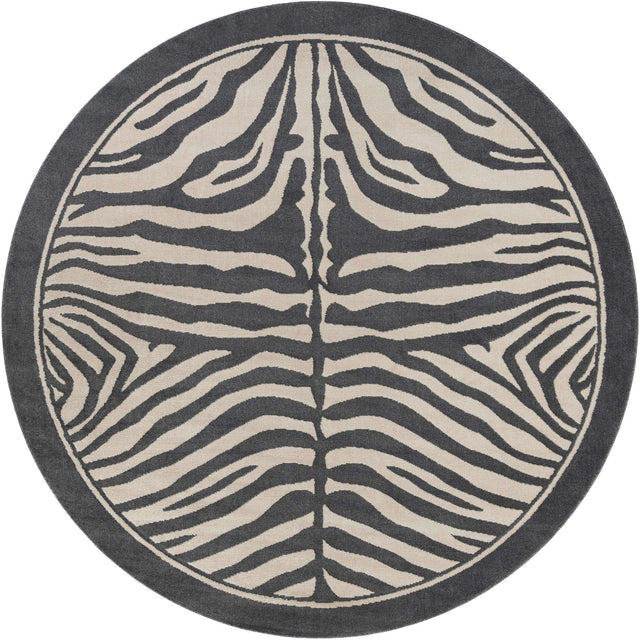 Gray and Ivory 10' x 10' Wildlife Round Area Rug Animal Print Safari Jungle Inspired Carpet for Unique Modern Interior Design for Sale at Rug Engine