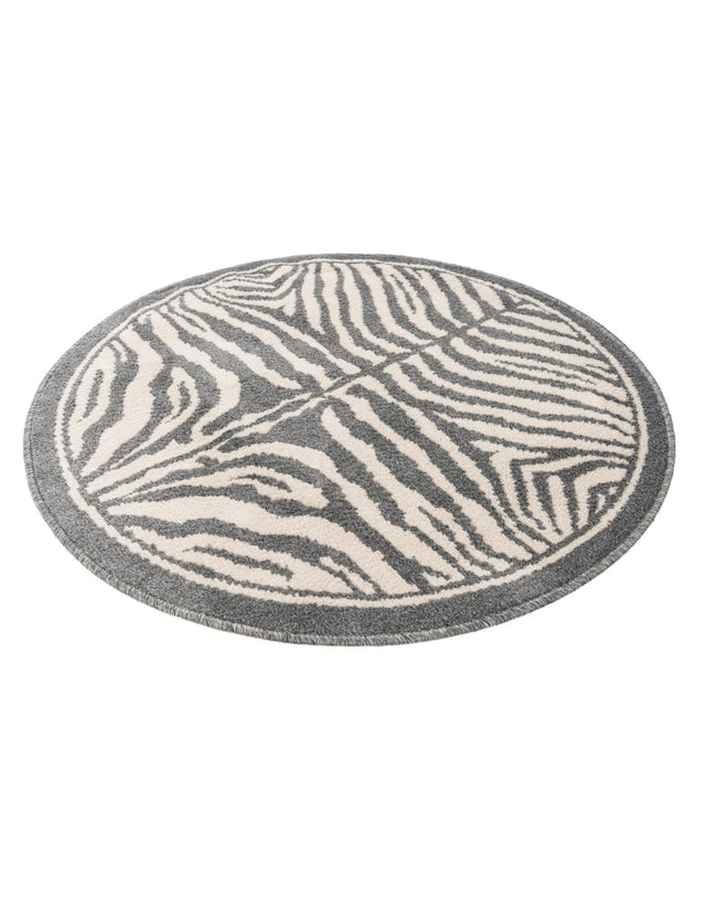 Gray and Ivory 3' 1 x 3' 1 Wildlife Round Area Rug Animal Print Safari Jungle Inspired Carpet for Unique Modern Interior Design for Sale at Rug Engine