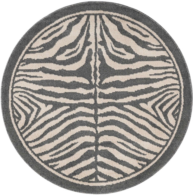 Gray and Ivory 4' 1 x 4' 1 Wildlife Round Area Rug Animal Print Safari Jungle Inspired Carpet for Unique Modern Interior Design for Sale at Rug Engine