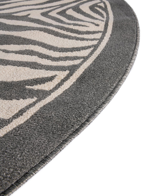 Gray and Ivory 3' 1 x 3' 1 Wildlife Round Area Rug Animal Print Safari Jungle Inspired Carpet for Unique Modern Interior Design for Sale at Rug Engine