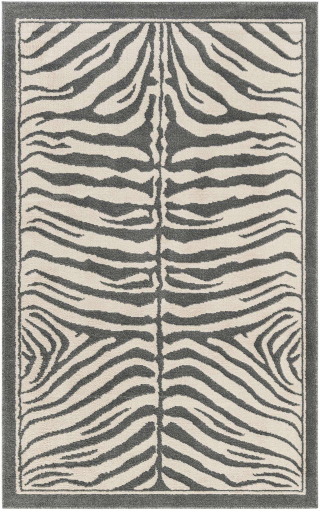 Gray and Ivory 5' 1 x 8' Wildlife Rectangle Area Rug Animal Print Safari Jungle Inspired Carpet for Unique Modern Interior Design for Sale at Rug Engine