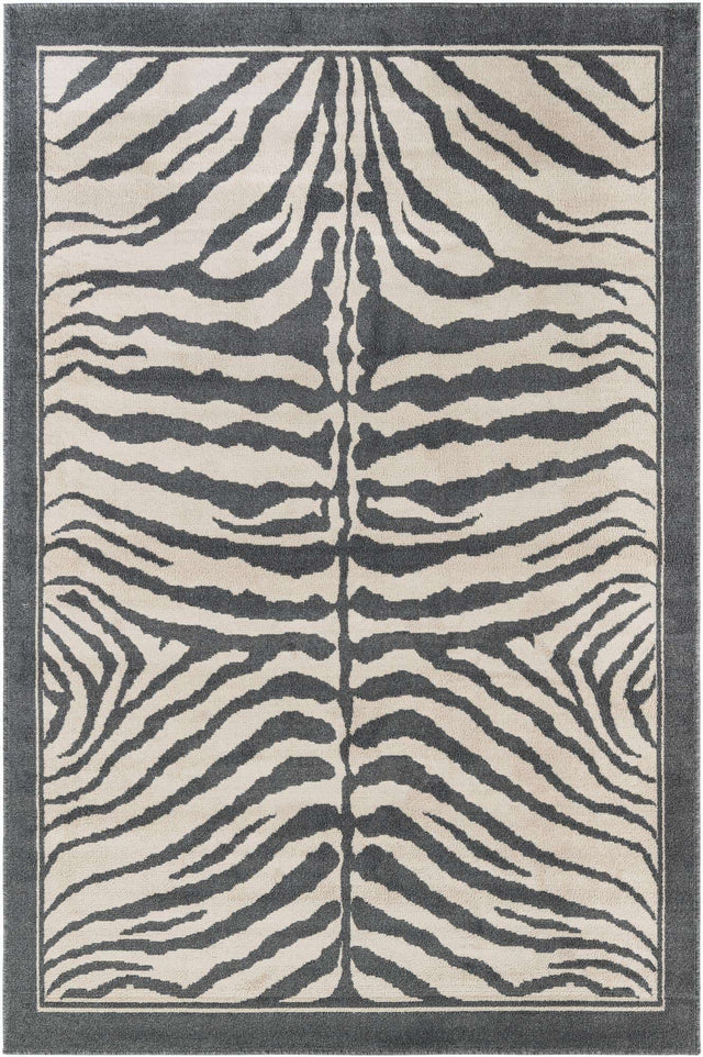 Gray and Ivory 6' 1 x 9' Wildlife Rectangle Area Rug Animal Print Safari Jungle Inspired Carpet for Unique Modern Interior Design for Sale at Rug Engine