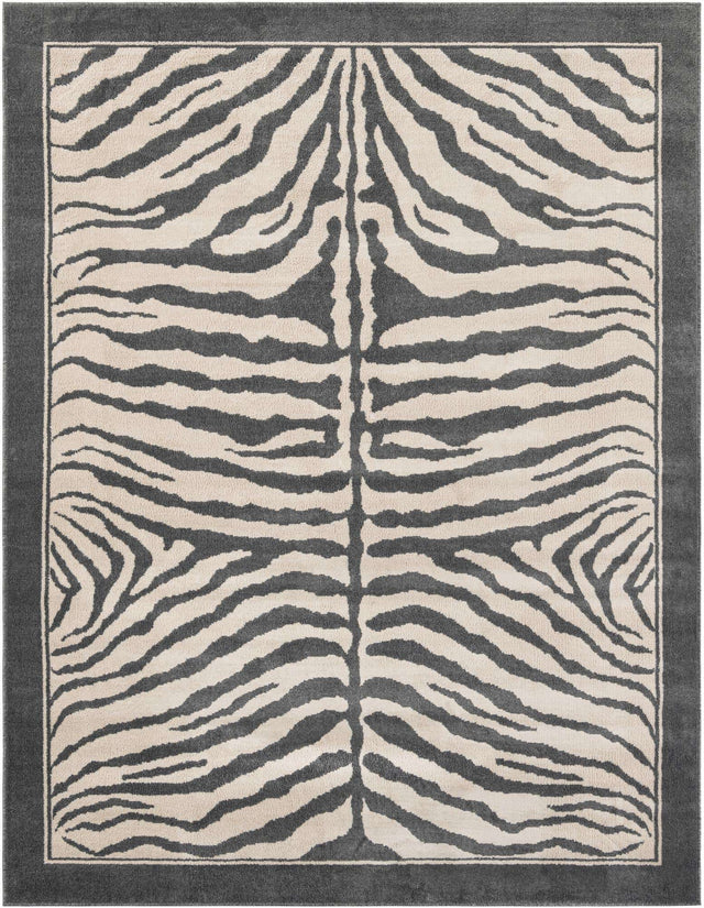 Gray and Ivory 7' 10 x 10' Wildlife Rectangle Area Rug Animal Print Safari Jungle Inspired Carpet for Unique Modern Interior Design for Sale at Rug Engine