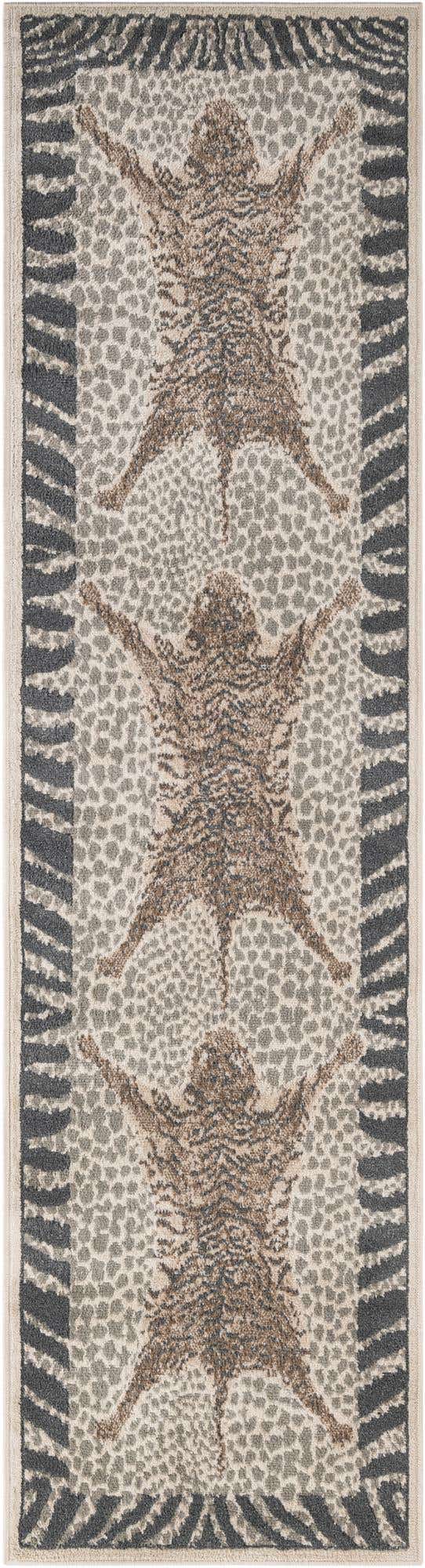 Gray and Ivory 2' 7 x 10' Wildlife Runner Area Rug Animal Print Safari Jungle Inspired Carpet for Unique Modern Interior Design for Sale at Rug Engine
