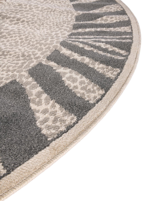 Gray and Ivory 3' 1 x 3' 1 Wildlife Round Area Rug Animal Print Safari Jungle Inspired Carpet for Unique Modern Interior Design for Sale at Rug Engine