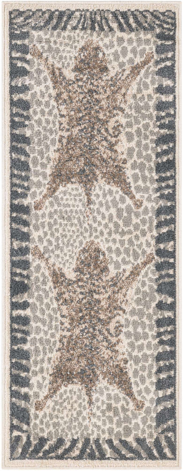 Gray and Ivory 2' x 5' 1 Wildlife Runner Area Rug Animal Print Safari Jungle Inspired Carpet for Unique Modern Interior Design for Sale at Rug Engine