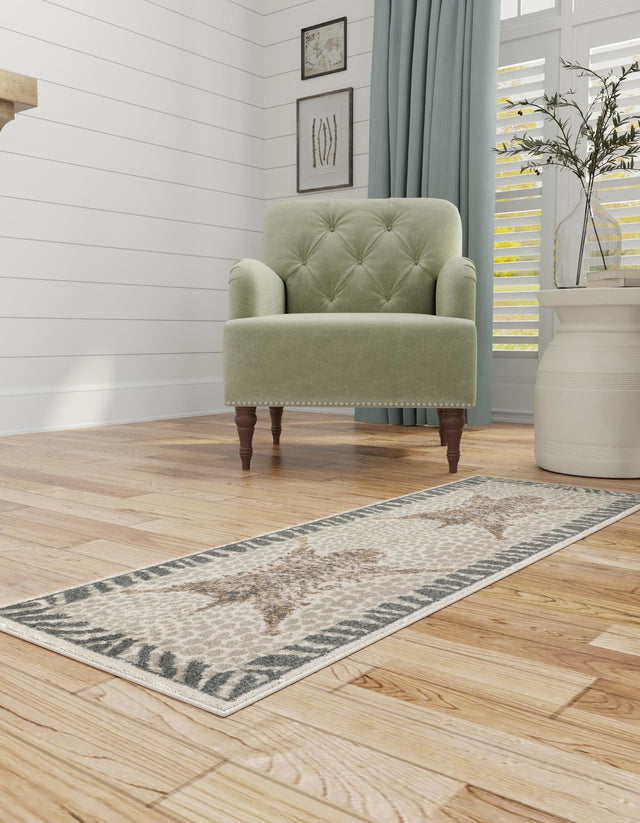 Gray and Ivory 2' x 5' 1 Wildlife Runner Area Rug Animal Print Safari Jungle Inspired Carpet for Unique Modern Interior Design for Sale at Rug Engine
