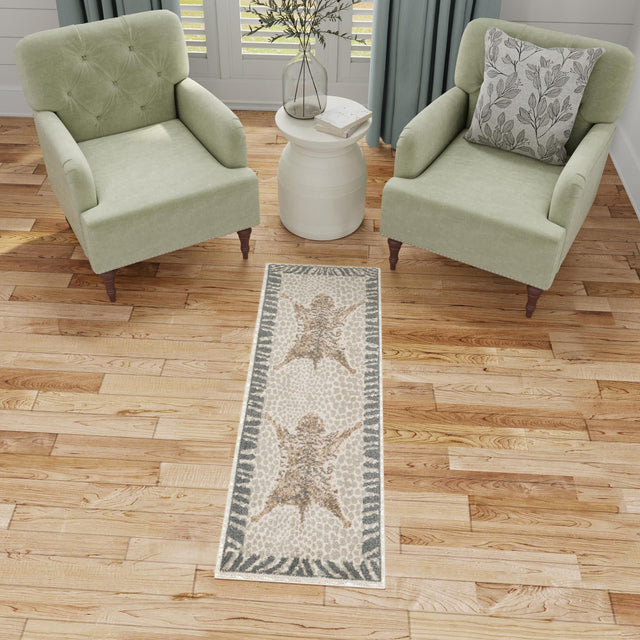 Gray and Ivory 2' x 8' Wildlife Runner Area Rug Animal Print Safari Jungle Inspired Carpet for Unique Modern Interior Design for Sale at Rug Engine