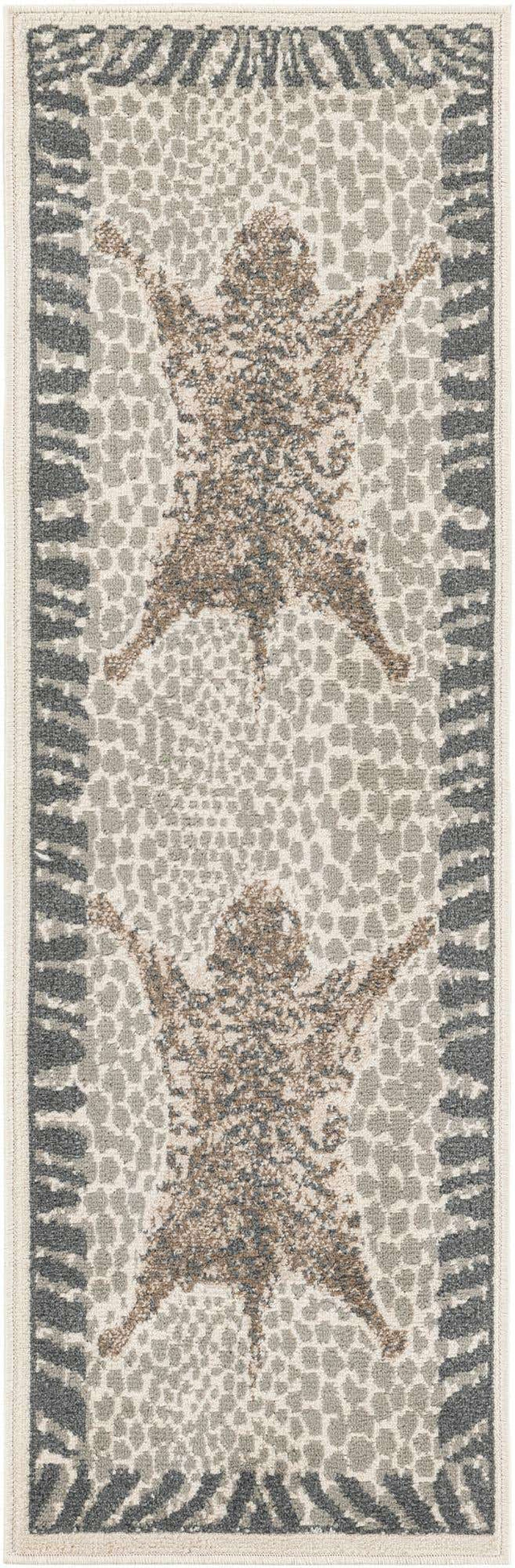 Gray and Ivory 2' x 6' 1 Wildlife Runner Area Rug Animal Print Safari Jungle Inspired Carpet for Unique Modern Interior Design for Sale at Rug Engine