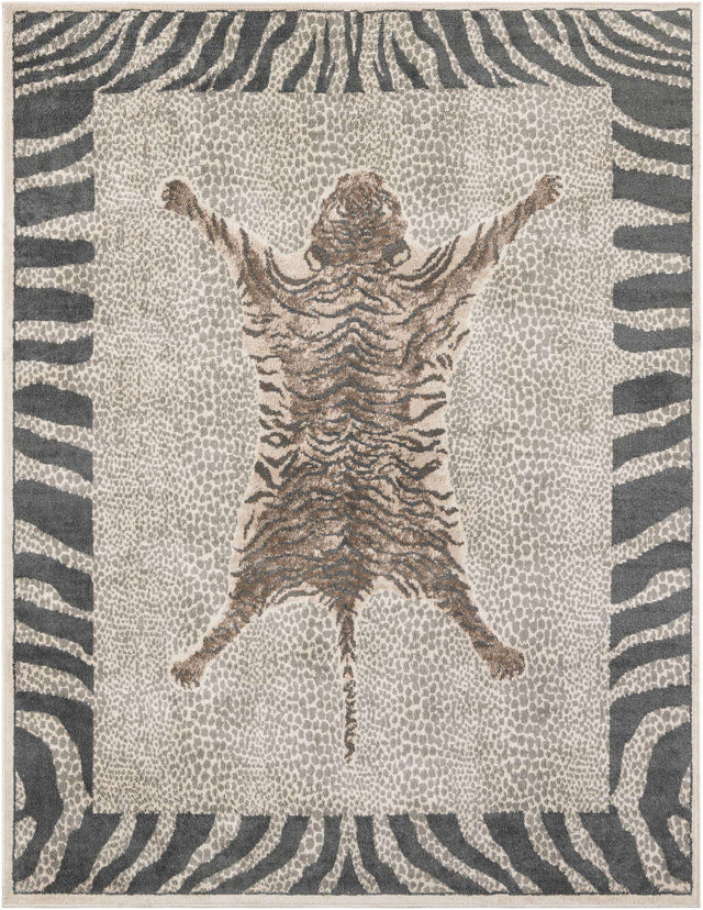 Gray and Ivory 7' 10 x 10' Wildlife Rectangle Area Rug Animal Print Safari Jungle Inspired Carpet for Unique Modern Interior Design for Sale at Rug Engine