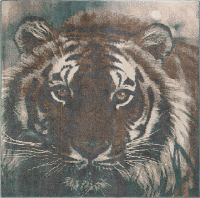 Multicolor 10' x 10' Wildlife Square Area Rug Animal Print Safari Jungle Inspired Carpet for Unique Modern Interior Design for Sale at Rug Engine