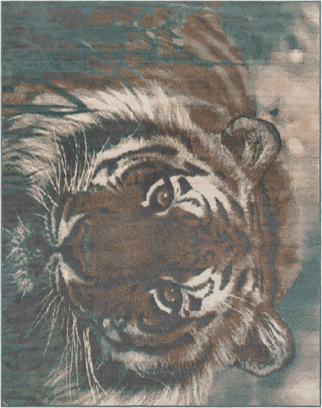 Multicolor 7' 10 x 10' Wildlife Rectangle Area Rug Animal Print Safari Jungle Inspired Carpet for Unique Modern Interior Design for Sale at Rug Engine