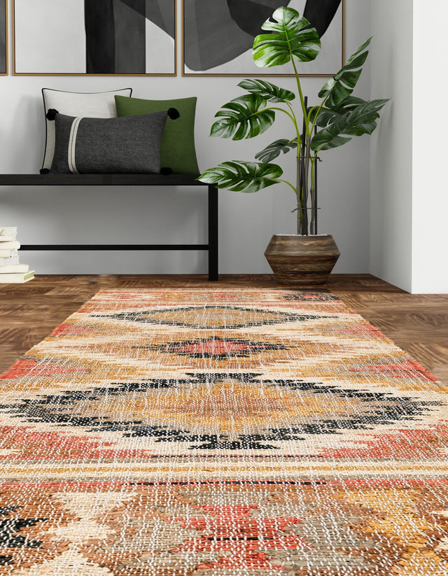 Multicolor 2' x 6' 1 Kilim Jute Runner Area Rug 95% Jute & 5% Cotton Rustic Vintage Look Carpet for Unique Home Interior Design for Sale at Rug Engine