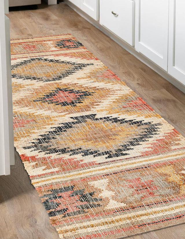 Multicolor 2' x 8' Kilim Jute Runner Area Rug 95% Jute & 5% Cotton Rustic Vintage Look Carpet for Unique Home Interior Design for Sale at Rug Engine