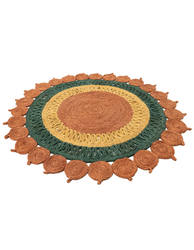 Orange Green Yellow 4' 1 x 4' 1 Braided Jute Round Area Rug 100% Jute Hand Braided Natural Eco-Friendly Boho Style Carpet for Living Rooms Dining Office Space Dorms for Sale at Rug Engine