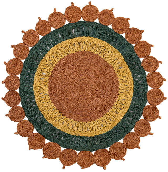 Orange Green Yellow 4' 1 x 4' 1 Braided Jute Round Area Rug 100% Jute Hand Braided Natural Eco-Friendly Boho Style Carpet for Living Rooms Dining Office Space Dorms for Sale at Rug Engine