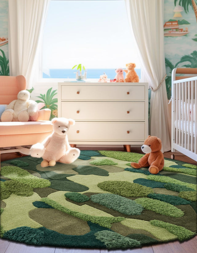 Green 5' 1 x 5' 1 Moss Garden Round Area Rug 80% Wool & 20% Cotton Nature Inspired All Natural Carpet for Home Interior Design for Sale at Rug Engine