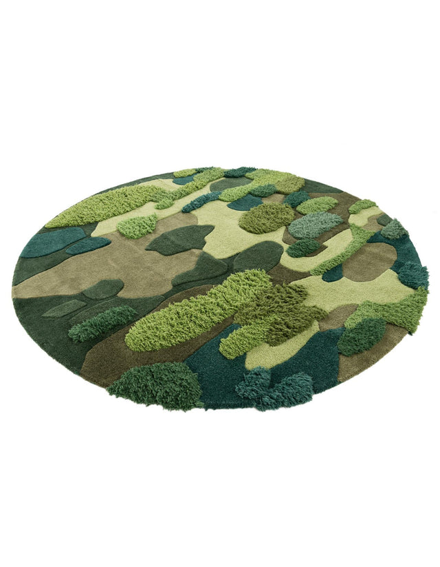 Green 5' 1 x 5' 1 Moss Garden Round Area Rug 80% Wool & 20% Cotton Nature Inspired All Natural Carpet for Home Interior Design for Sale at Rug Engine