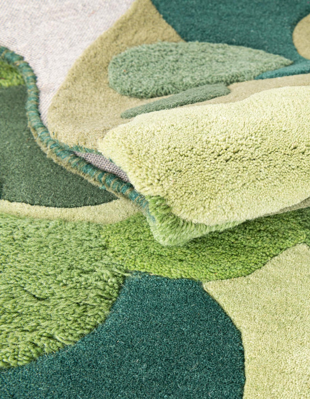 Green 4' 1 x 6' 1 Moss Garden Freeform Area Rug 80% Wool & 20% Cotton Nature Inspired All Natural Carpet for Home Interior Design for Sale at Rug Engine