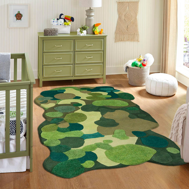 Green 5' 1 x 7' 1 Moss Garden Freeform Area Rug 80% Wool & 20% Cotton Nature Inspired All Natural Carpet for Home Interior Design for Sale at Rug Engine