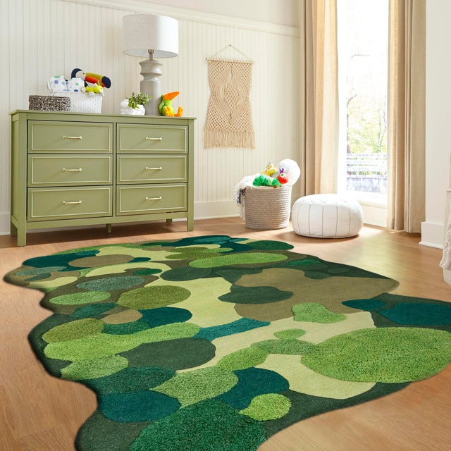 Green 5' 1 x 7' 1 Moss Garden Freeform Area Rug 80% Wool & 20% Cotton Nature Inspired All Natural Carpet for Home Interior Design for Sale at Rug Engine
