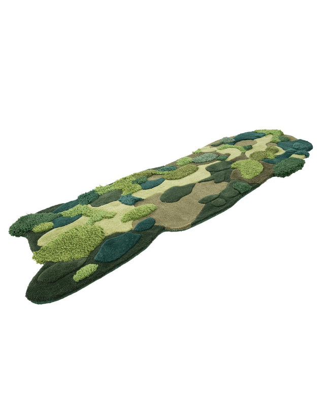 Green 2' x 6' 1 Moss Garden Freeform Area Rug 80% Wool & 20% Cotton Nature Inspired All Natural Carpet for Home Interior Design for Sale at Rug Engine