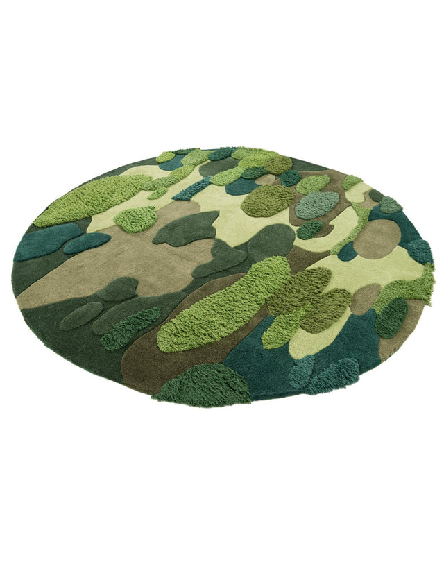 Green 7' 1 x 7' 1 Moss Garden Round Area Rug 80% Wool & 20% Cotton Nature Inspired All Natural Carpet for Home Interior Design for Sale at Rug Engine