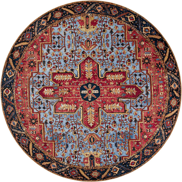 Rust Red and Blue 10' x 10' Outdoor Traditional Round Area Rug Weather Resistant for Patio, Deck, Terrace, Balcony, Porch Classical Design Outside Carpet for Sale at Rug Engine
