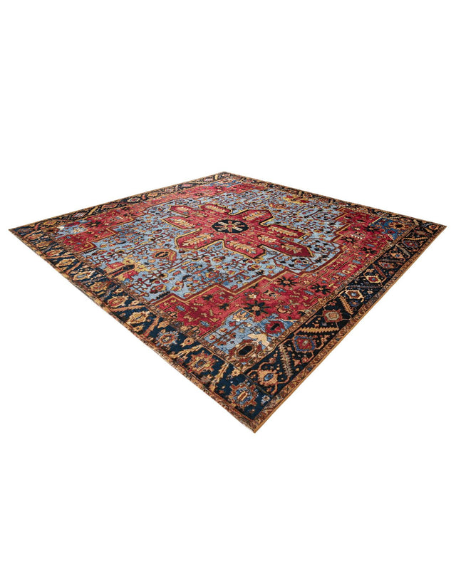 Rust Red and Blue 10' x 10' Outdoor Traditional Square Area Rug Weather Resistant for Patio, Deck, Terrace, Balcony, Porch Classical Design Outside Carpet for Sale at Rug Engine