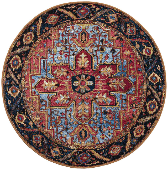 Rust Red and Blue 3' 1 x 3' 1 Outdoor Traditional Round Area Rug Weather Resistant for Patio, Deck, Terrace, Balcony, Porch Classical Design Outside Carpet for Sale at Rug Engine