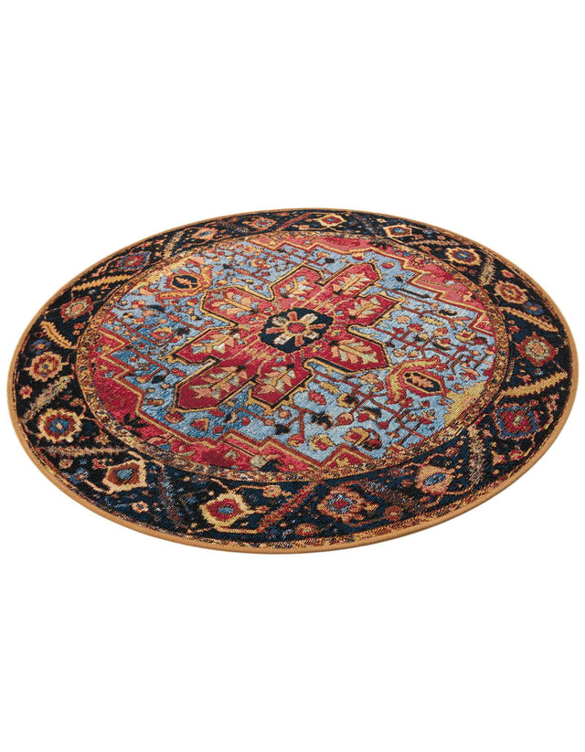 Rust Red and Blue 4' 1 x 4' 1 Outdoor Traditional Round Area Rug Weather Resistant for Patio, Deck, Terrace, Balcony, Porch Classical Design Outside Carpet for Sale at Rug Engine