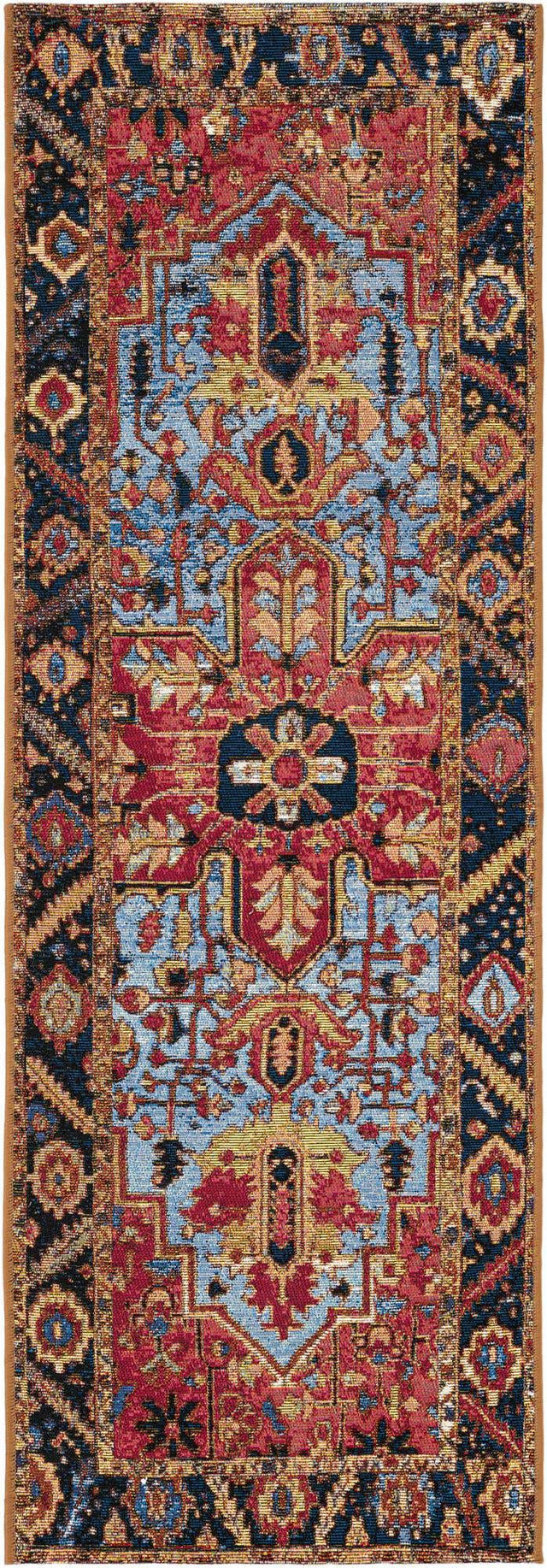 Rust Red and Blue 2' x 5' 1 Outdoor Traditional Runner Area Rug Weather Resistant for Patio, Deck, Terrace, Balcony, Porch Classical Design Outside Carpet for Sale at Rug Engine