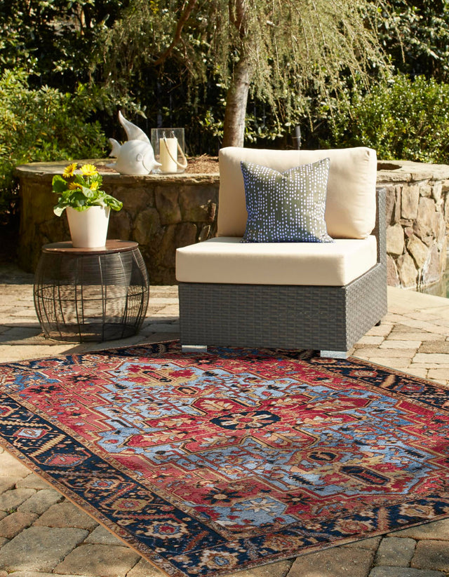 Rust Red and Blue 4' 1 x 6' 1 Outdoor Traditional Rectangle Area Rug Weather Resistant for Patio, Deck, Terrace, Balcony, Porch Classical Design Outside Carpet for Sale at Rug Engine