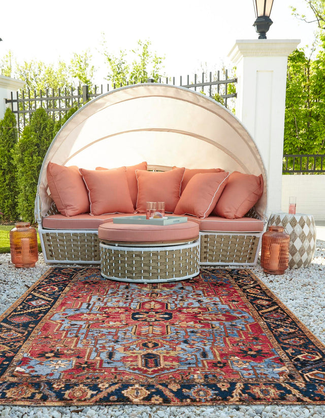 Rust Red and Blue 4' 1 x 6' 1 Outdoor Traditional Rectangle Area Rug Weather Resistant for Patio, Deck, Terrace, Balcony, Porch Classical Design Outside Carpet for Sale at Rug Engine