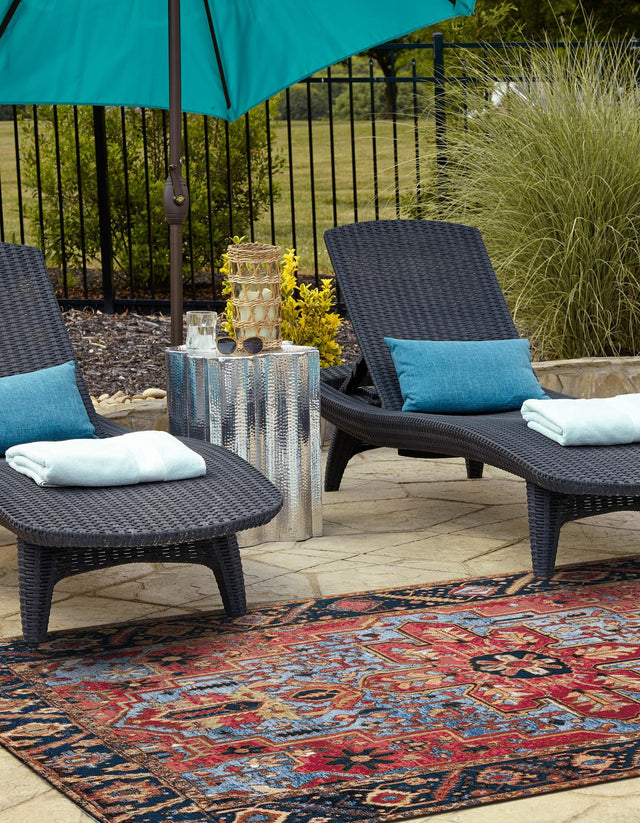 Rust Red and Blue 4' 1 x 6' 1 Outdoor Traditional Rectangle Area Rug Weather Resistant for Patio, Deck, Terrace, Balcony, Porch Classical Design Outside Carpet for Sale at Rug Engine