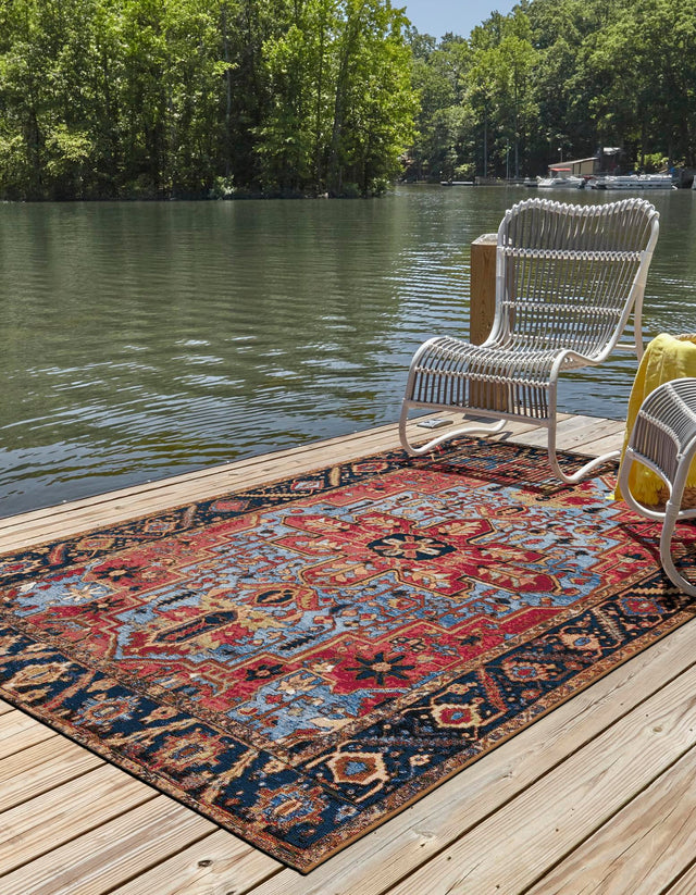 Rust Red and Blue 4' 1 x 6' 1 Outdoor Traditional Rectangle Area Rug Weather Resistant for Patio, Deck, Terrace, Balcony, Porch Classical Design Outside Carpet for Sale at Rug Engine