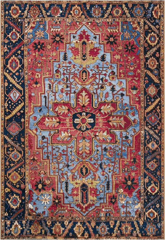 Rust Red and Blue 6' x 9' Outdoor Traditional Rectangle Area Rug Weather Resistant for Patio, Deck, Terrace, Balcony, Porch Classical Design Outside Carpet for Sale at Rug Engine