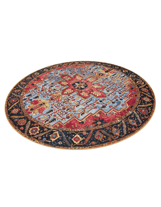 Rust Red and Blue 7' 10 x 7' 10 Outdoor Traditional Round Area Rug Weather Resistant for Patio, Deck, Terrace, Balcony, Porch Classical Design Outside Carpet for Sale at Rug Engine