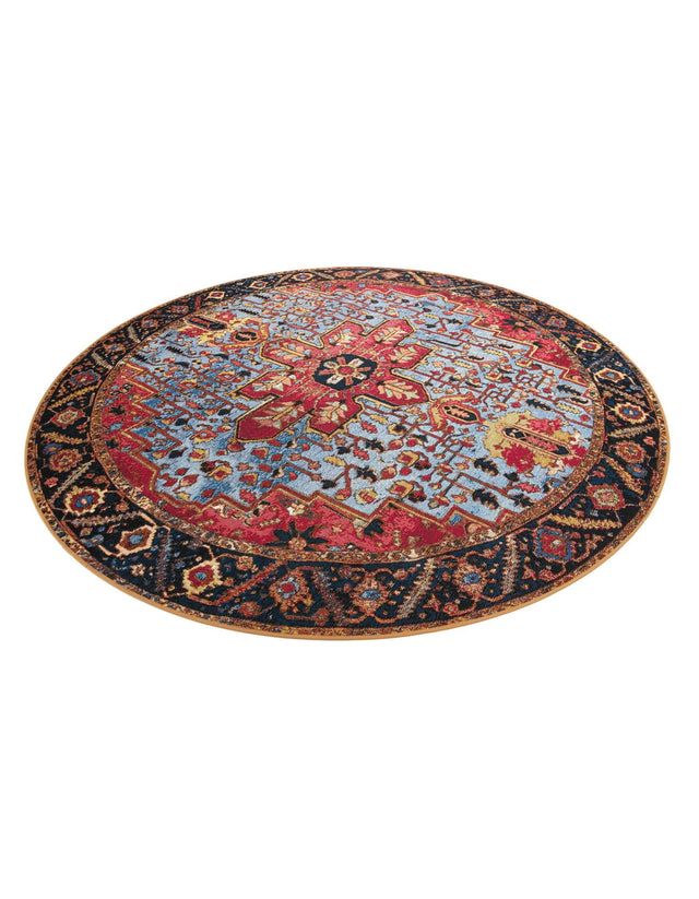 Rust Red and Blue 7' 10 x 7' 10 Outdoor Traditional Round Area Rug Weather Resistant for Patio, Deck, Terrace, Balcony, Porch Classical Design Outside Carpet for Sale at Rug Engine