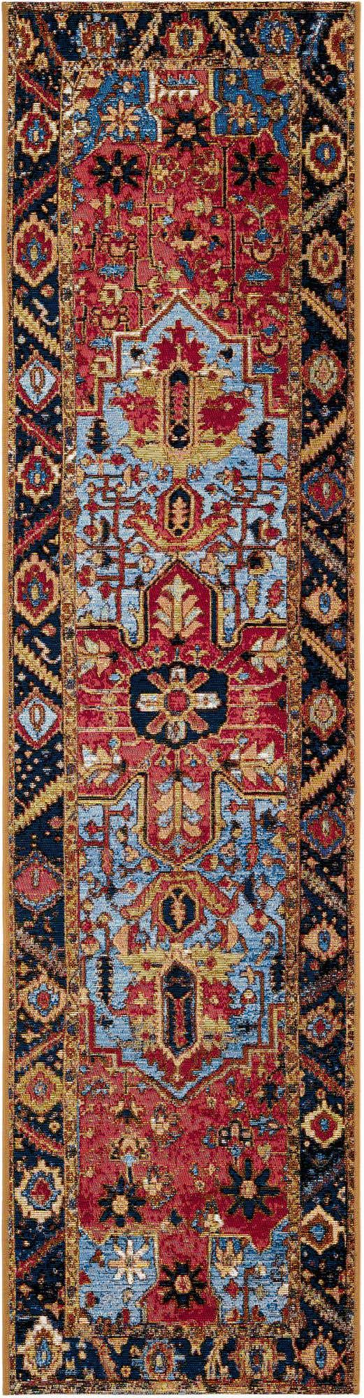 Rust Red and Blue 2' x 8' Outdoor Traditional Runner Area Rug Weather Resistant for Patio, Deck, Terrace, Balcony, Porch Classical Design Outside Carpet for Sale at Rug Engine
