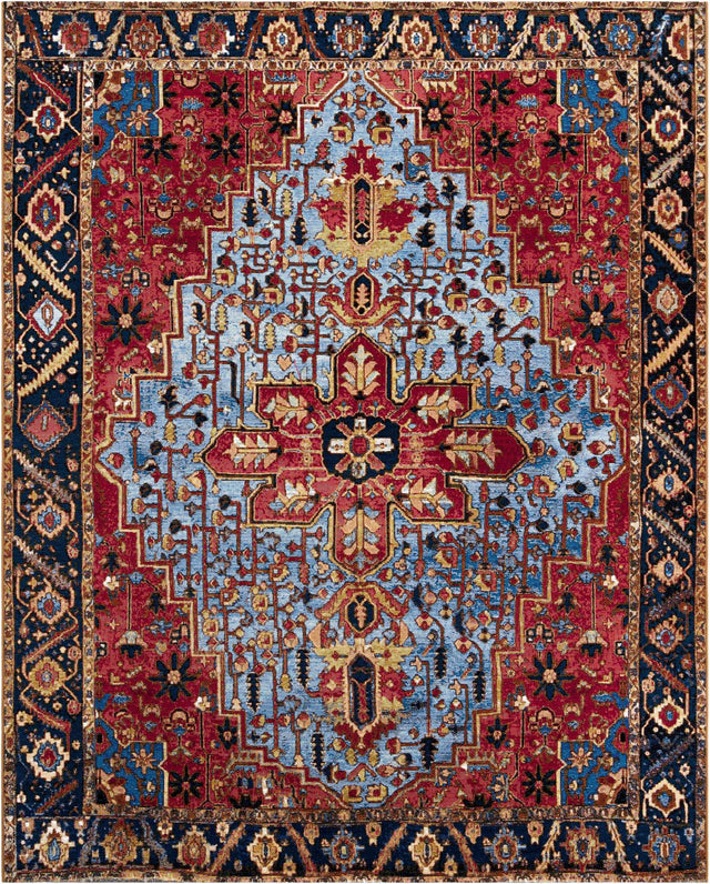 Rust Red and Blue 7' 10 x 10' Outdoor Traditional Rectangle Area Rug Weather Resistant for Patio, Deck, Terrace, Balcony, Porch Classical Design Outside Carpet for Sale at Rug Engine