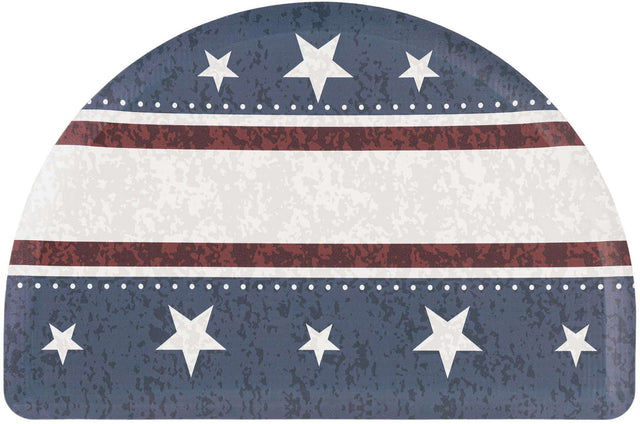 Seasonal Festive Anti-Fatigue Red and Blue 2' x 3' Comfort Standing Mat Hearth Half-Round Semicircle Area Rug for Kitchen, Bath, Laundry Room, Office Colorful PVC Durable Non-Slip Water Resistant Spill Proof Rug Thick Rubber for Sale at Rug Engine