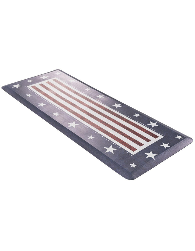 Seasonal Festive Anti-Fatigue Red and Blue 2' x 5' Comfort Standing Mat for Kitchen, Bath, Laundry Room, Office Colorful PVC Durable Non-Slip Water Resistant Spill Proof Rug Thick Rubber for Sale at Rug Engine