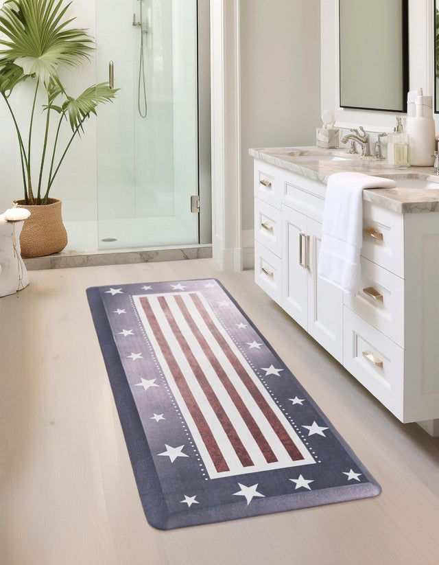 Seasonal Festive Anti-Fatigue Red and Blue 2' x 5' Comfort Standing Mat for Kitchen, Bath, Laundry Room, Office Colorful PVC Durable Non-Slip Water Resistant Spill Proof Rug Thick Rubber for Sale at Rug Engine